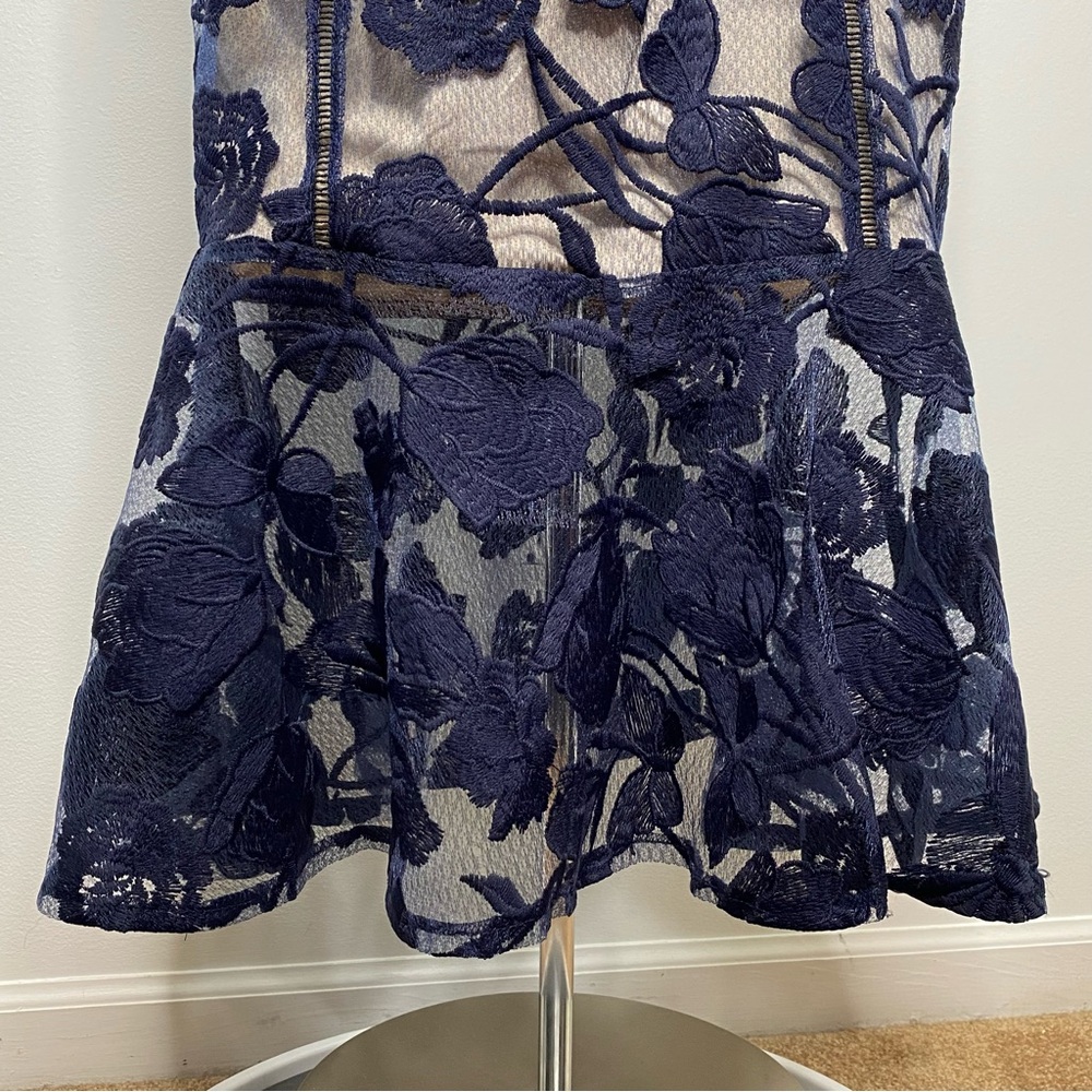 Lulus Alluring Dream Navy Blue Floral Mesh Lace Trumpet Midi Dress - Picture 10 of 15